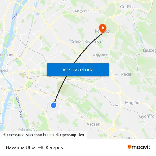 Havanna Utca to Kerepes map