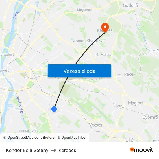 Kondor Béla Sétány to Kerepes map