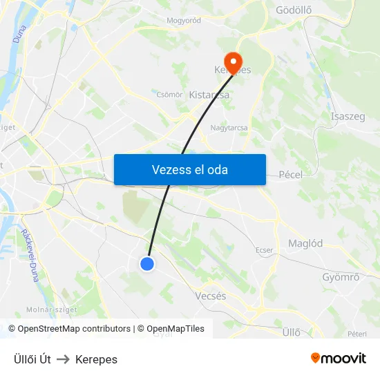 Üllői Út to Kerepes map