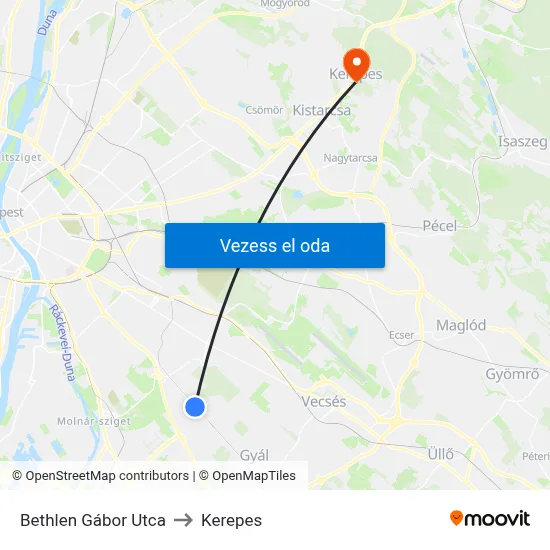Bethlen Gábor Utca to Kerepes map