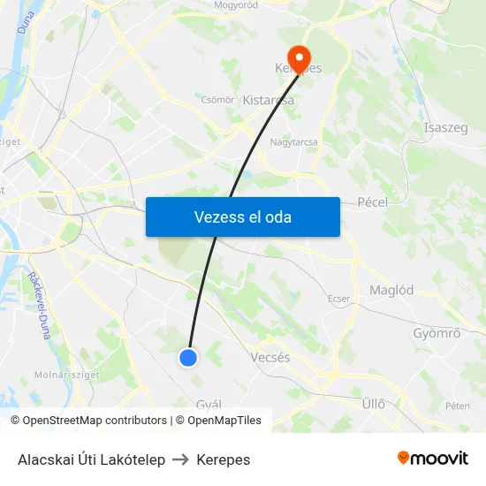 Alacskai Úti Lakótelep to Kerepes map
