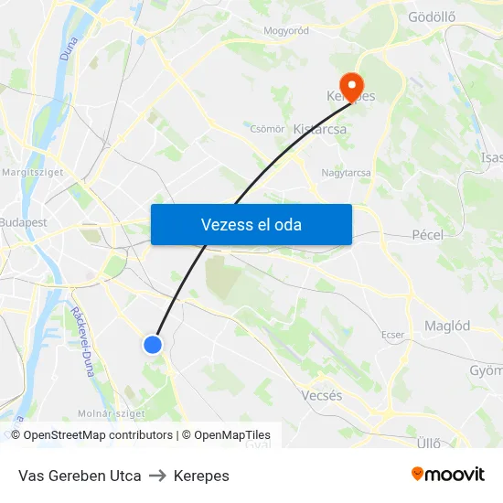 Vas Gereben Utca to Kerepes map