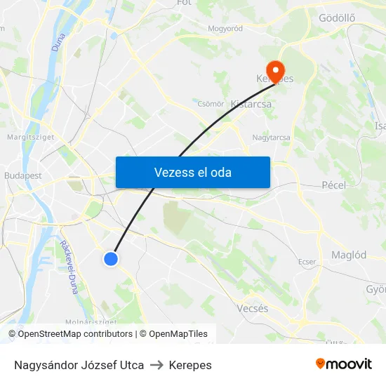 Nagysándor József Utca to Kerepes map
