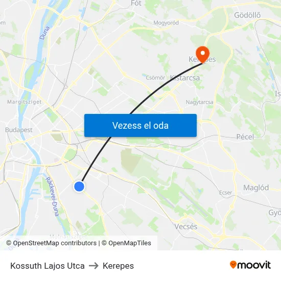 Kossuth Lajos Utca to Kerepes map