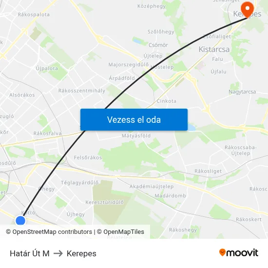 Határ Út M to Kerepes map