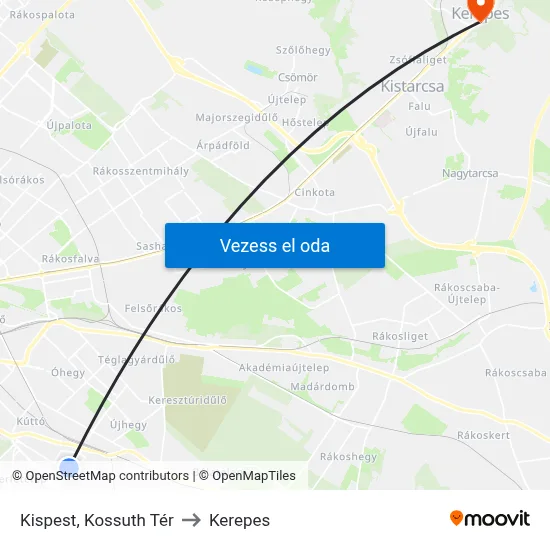 Kispest, Kossuth Tér to Kerepes map