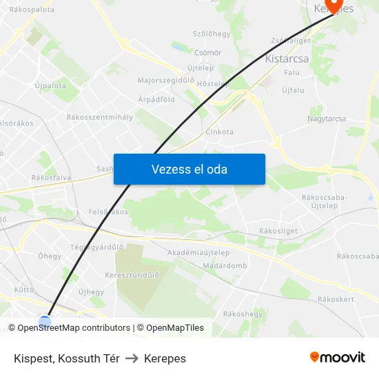 Kispest, Kossuth Tér to Kerepes map