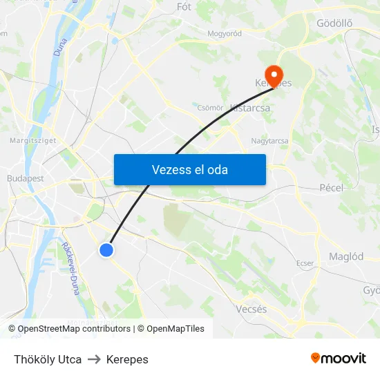 Thököly Utca to Kerepes map