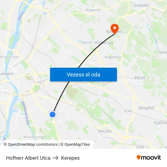 Hofherr Albert Utca to Kerepes map