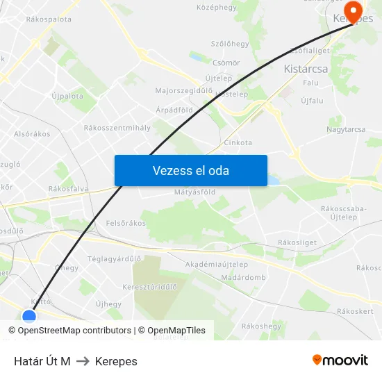Határ Út M to Kerepes map