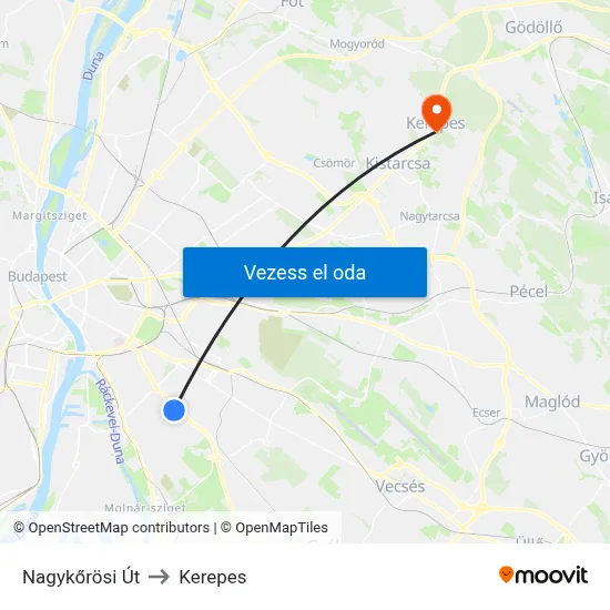 Nagykőrösi Út to Kerepes map