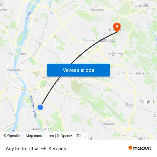 Ady Endre Utca to Kerepes map