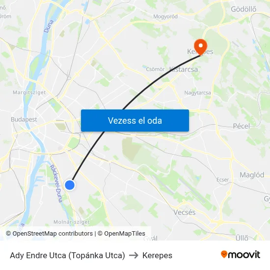 Ady Endre Utca (Topánka Utca) to Kerepes map