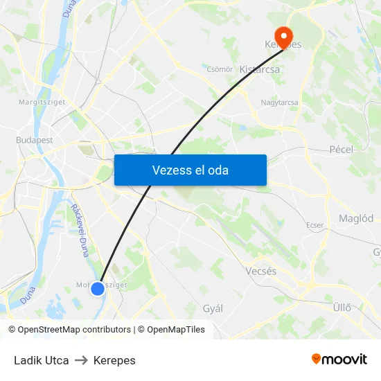 Ladik Utca to Kerepes map