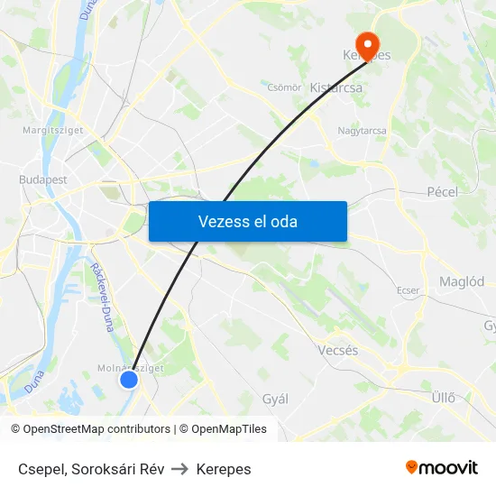 Csepel, Soroksári Rév to Kerepes map