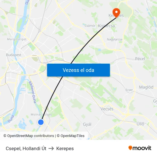 Csepel, Hollandi Út to Kerepes map