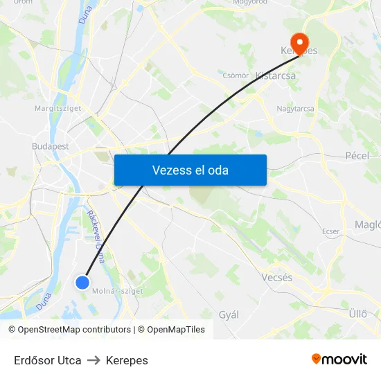 Erdősor Utca to Kerepes map