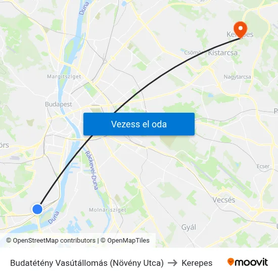 Budatétény Vasútállomás (Növény Utca) to Kerepes map