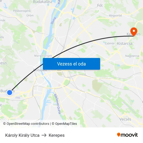 Károly Király Utca to Kerepes map