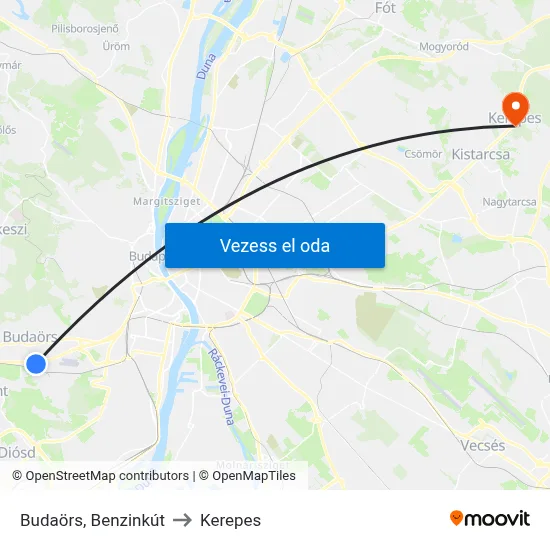 Budaörs, Benzinkút to Kerepes map