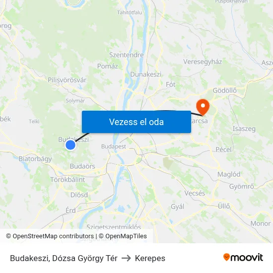 Budakeszi, Dózsa György Tér to Kerepes map