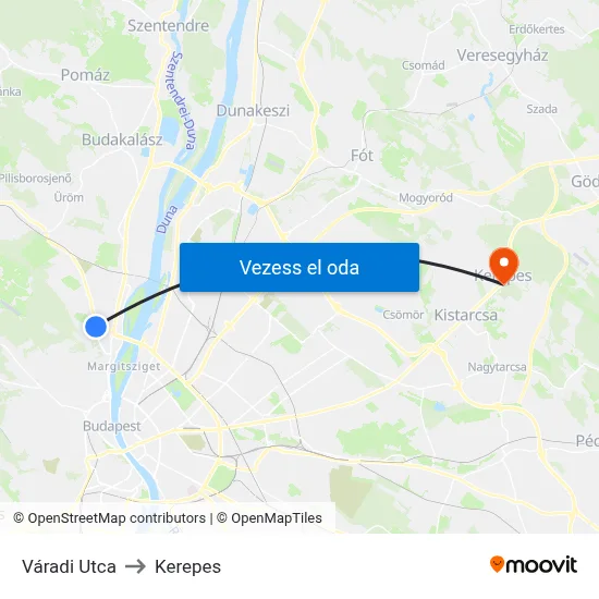 Váradi Utca to Kerepes map