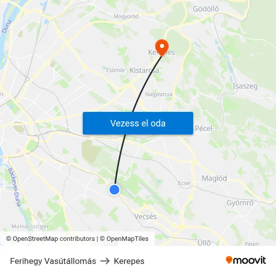 Ferihegy Vasútállomás to Kerepes map