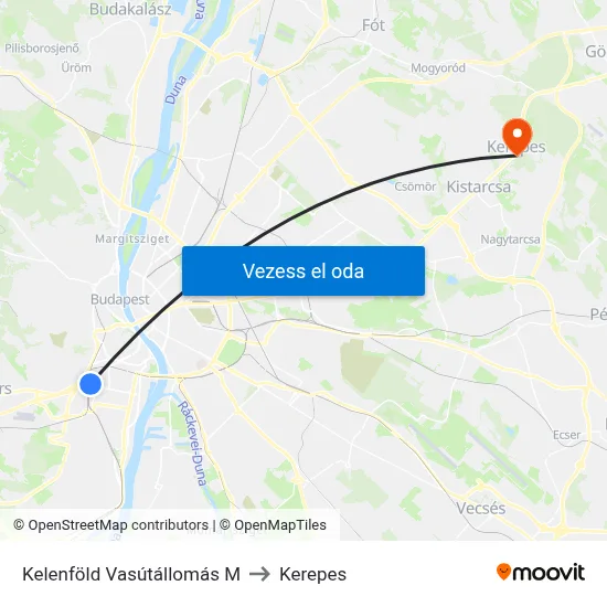 Kelenföld Vasútállomás M to Kerepes map