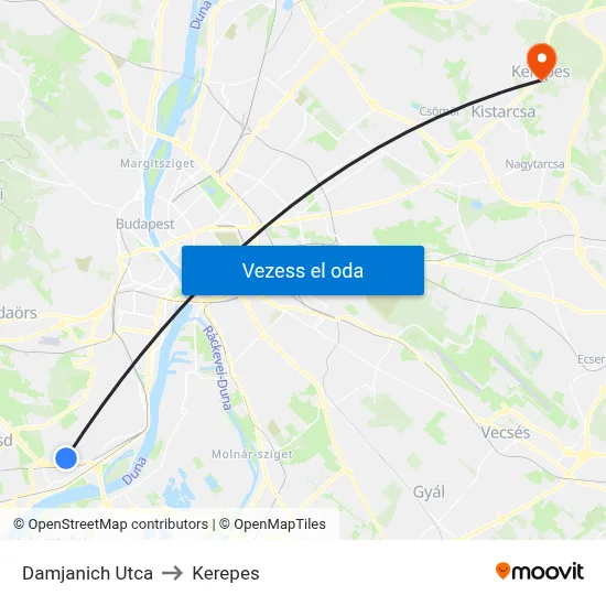 Damjanich Utca to Kerepes map