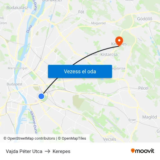 Vajda Péter Utca to Kerepes map