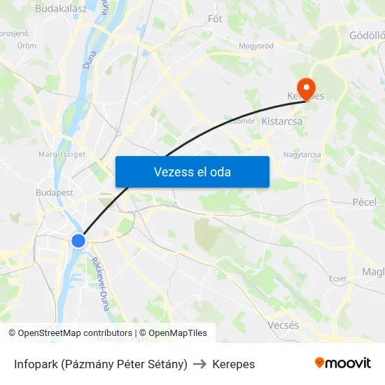 Infopark (Pázmány Péter Sétány) to Kerepes map