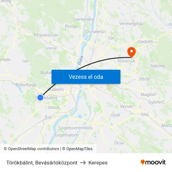 Törökbálint, Bevásárlóközpont to Kerepes map