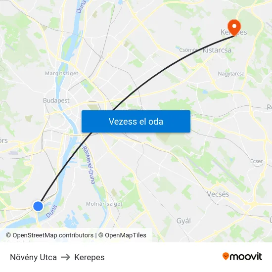 Növény Utca to Kerepes map