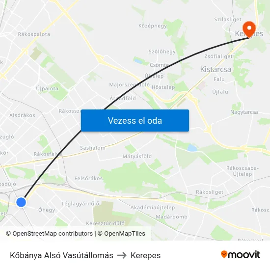 Kőbánya Alsó Vasútállomás to Kerepes map