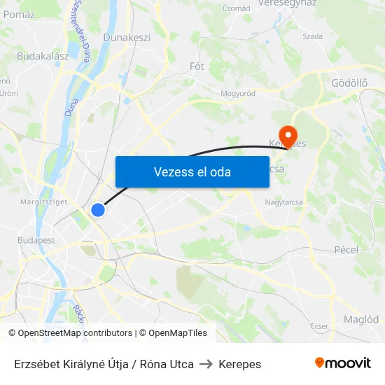 Erzsébet Királyné Útja / Róna Utca to Kerepes map