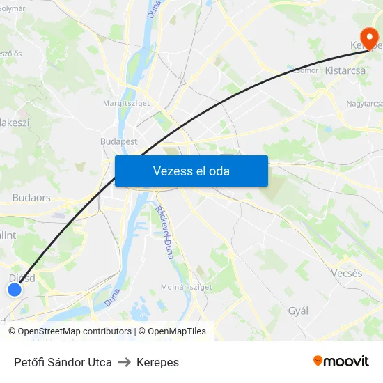 Petőfi Sándor Utca to Kerepes map