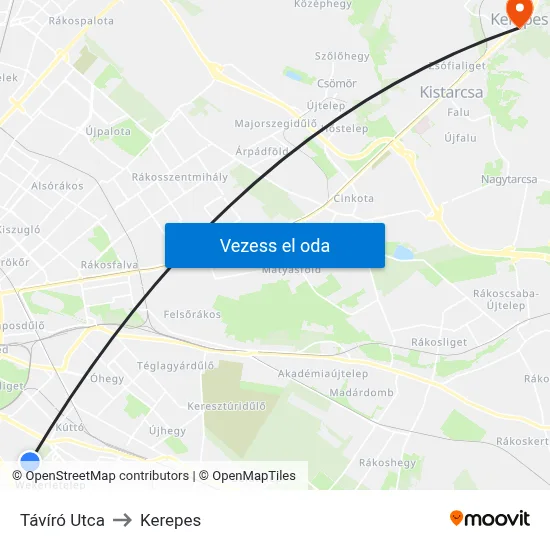 Távíró Utca to Kerepes map