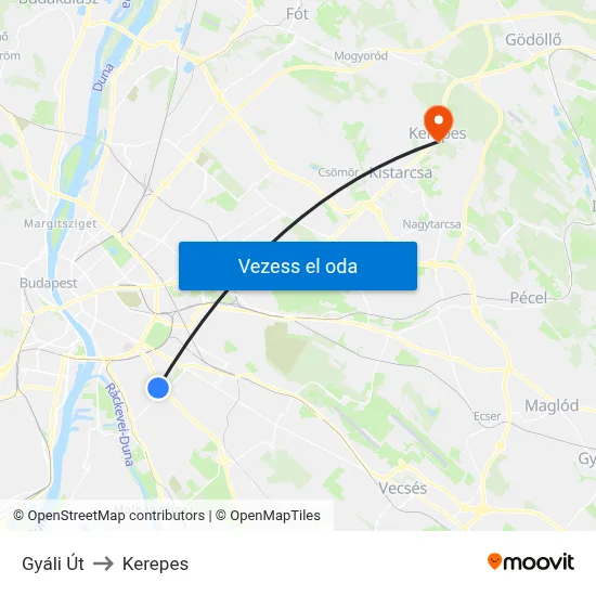 Gyáli Út to Kerepes map