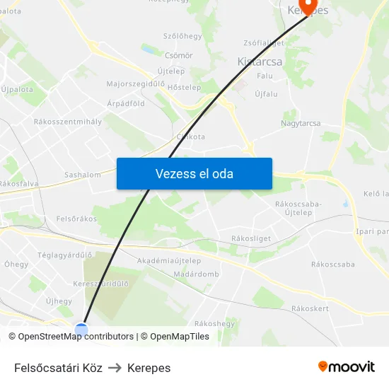 Felsőcsatári Köz to Kerepes map