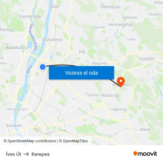 Íves Út to Kerepes map