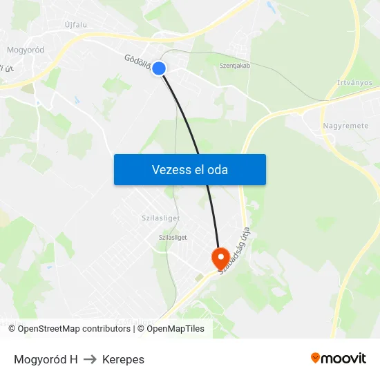Mogyoród H to Kerepes map