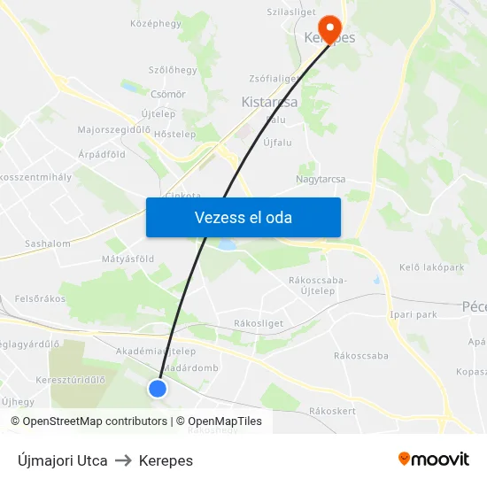 Újmajori Utca to Kerepes map