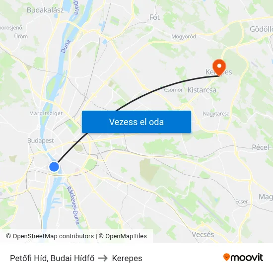 Petőfi Híd, Budai Hídfő to Kerepes map