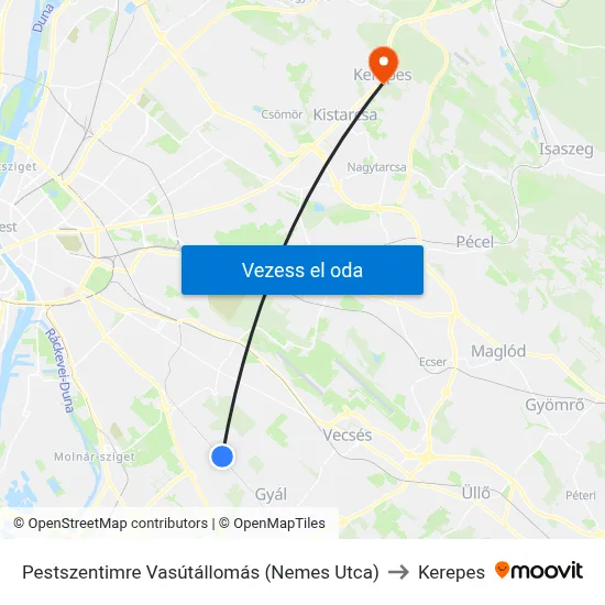 Pestszentimre Vasútállomás (Nemes Utca) to Kerepes map