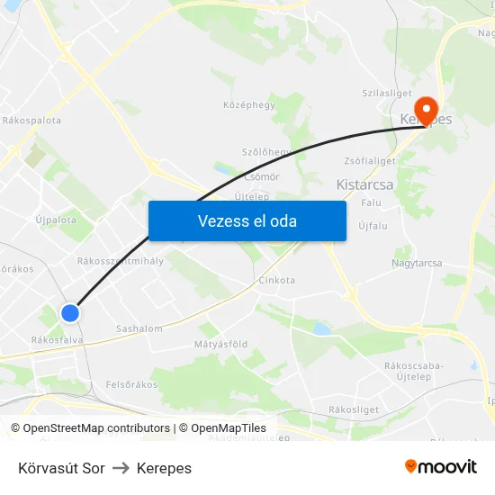 Körvasút Sor to Kerepes map