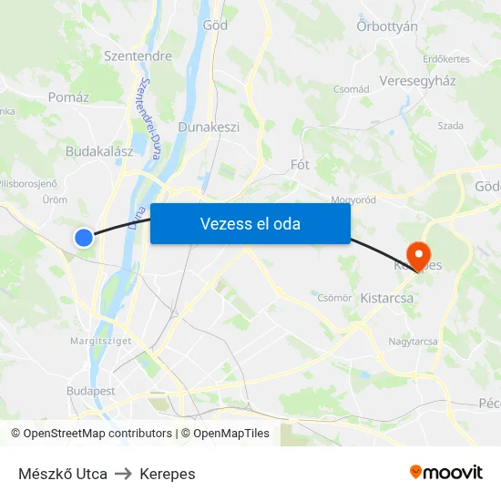 Mészkő Utca to Kerepes map