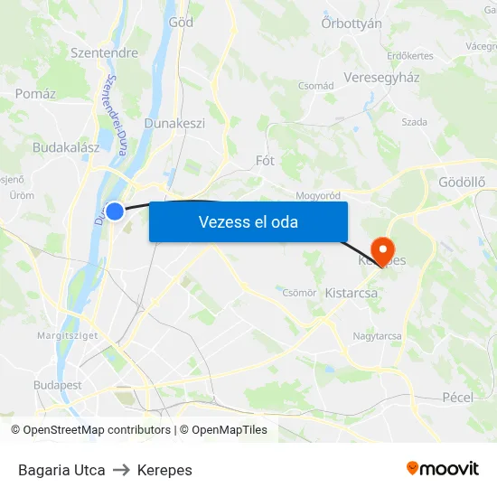 Bagaria Utca to Kerepes map
