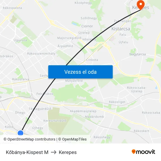 Kőbánya-Kispest M to Kerepes map