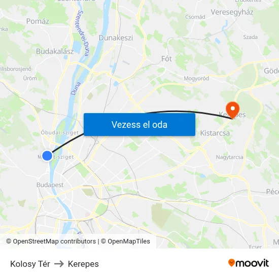 Kolosy Tér to Kerepes map