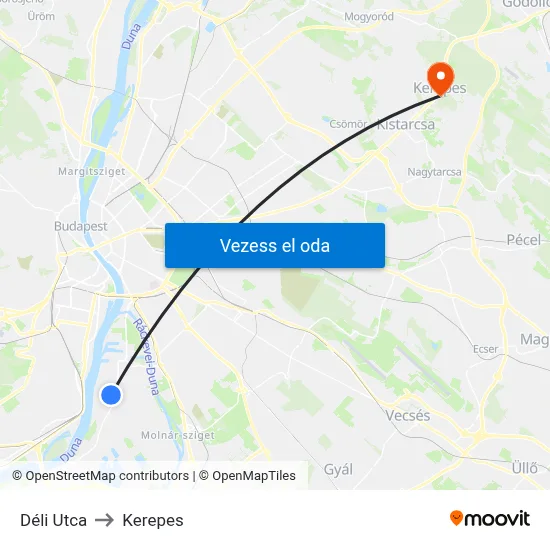 Déli Utca to Kerepes map